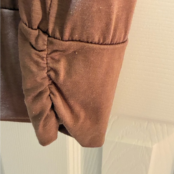 Elegant Taupe Sleeveless Cowl Neck Blouse with Embellished Shoulder - Picture 6 of 8